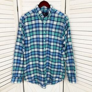 Vineyard Vines Whale Shirt Tartan Plaid Flannel Button Front Shirt Blue Medium